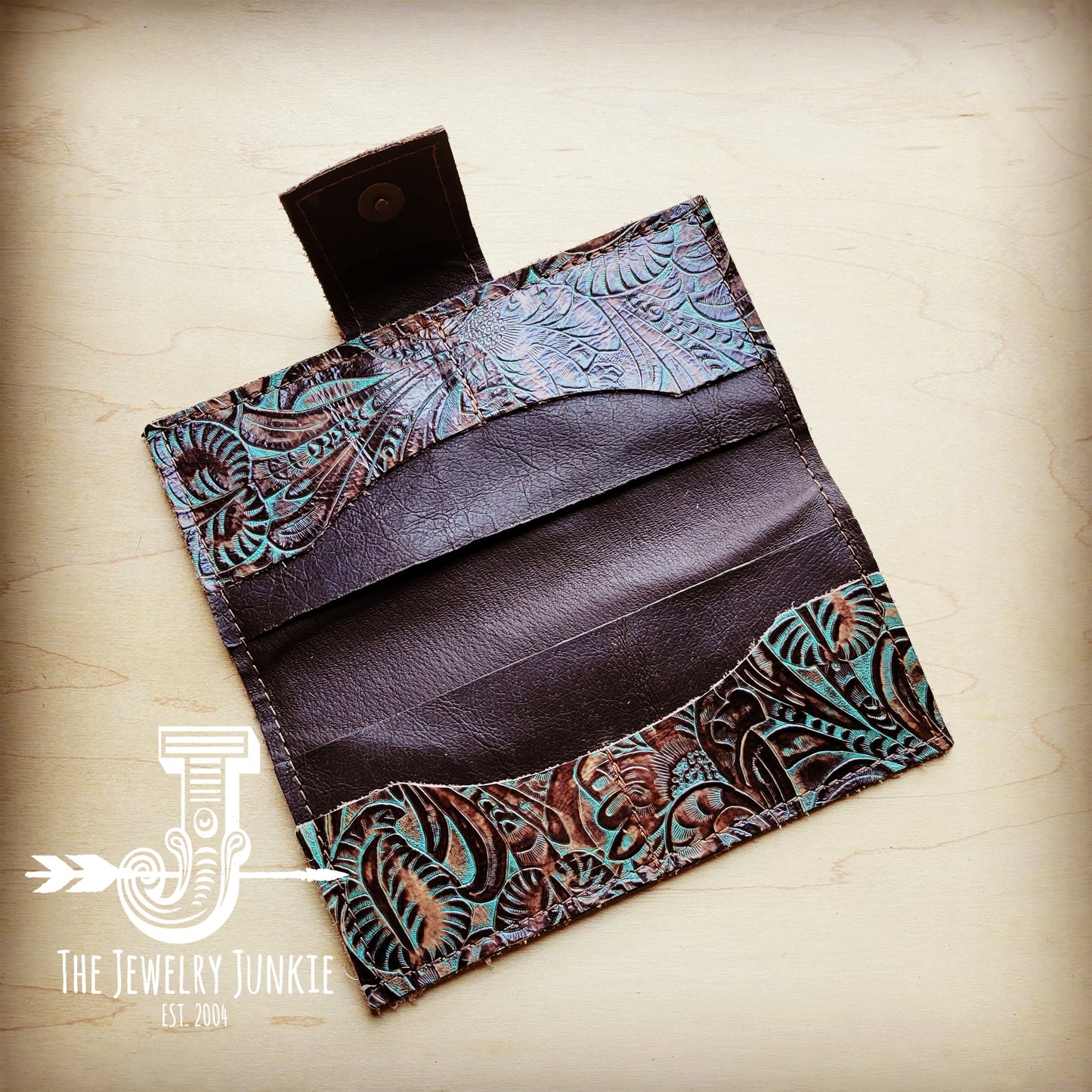 Embossed Leather Wallet-Brown Floral with Snap 303g