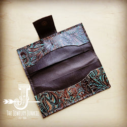 Embossed Leather Wallet-Brown Floral with Snap 303g