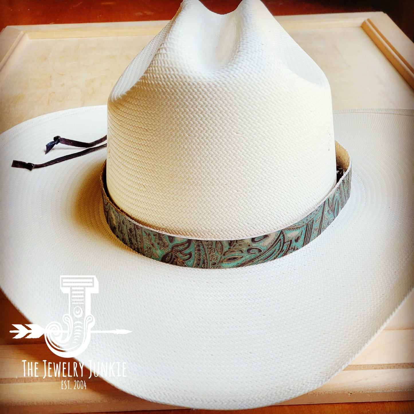 **Turquoise Brown Paisley Embossed Leather Hat Band Only 951a