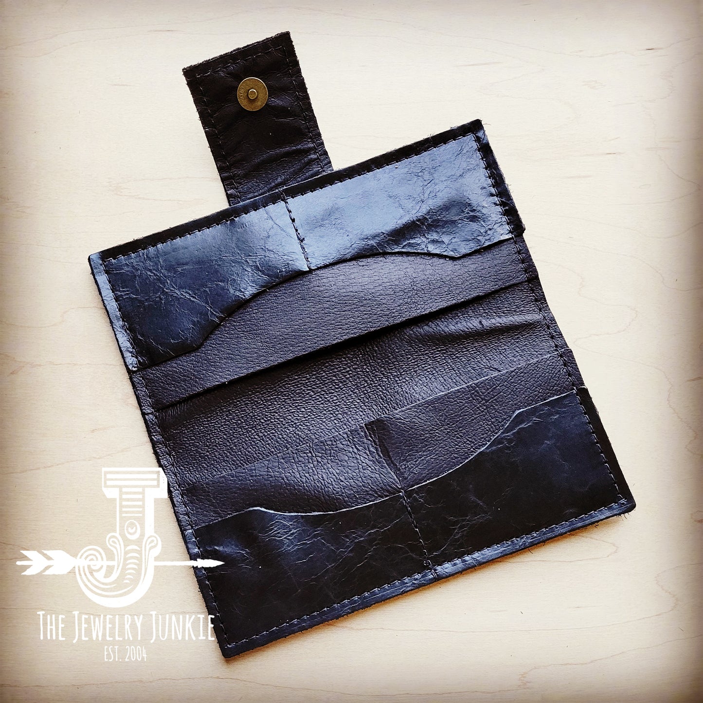 Distressed Leather Wallet-Black with Snap 304e