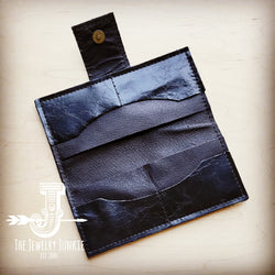 Distressed Leather Wallet-Black with Snap 304e