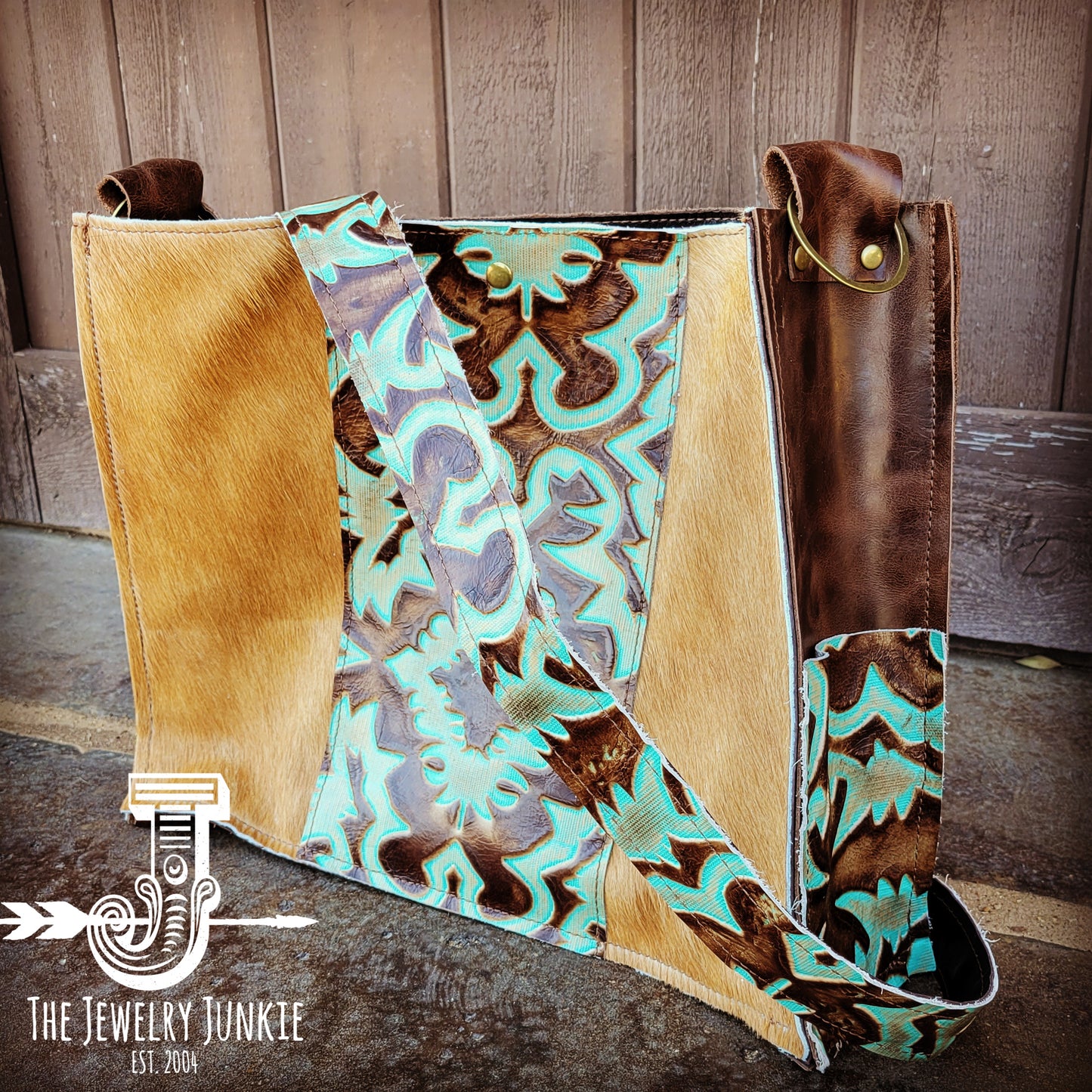 Large Hair on Hide Box Handbag w/ Turquoise Laredo Accent 506m
