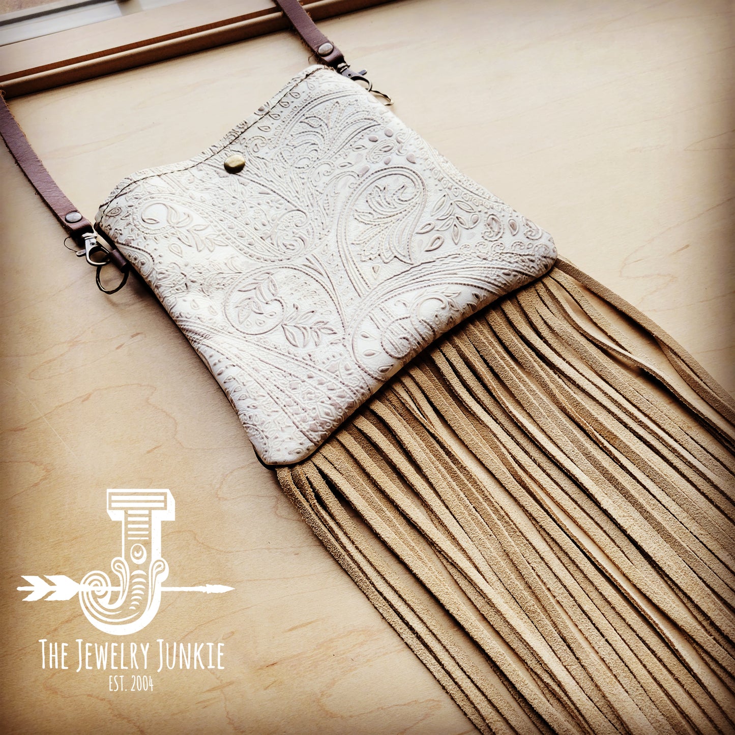Small Crossbody Handbag w/ Oyster Paisley Leather & Fringe 509p