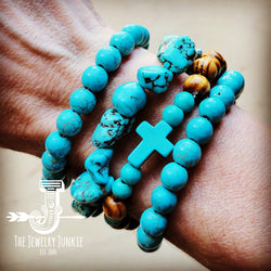 Bracelet Bar-Wood & Blue Turquoise Beads 806u