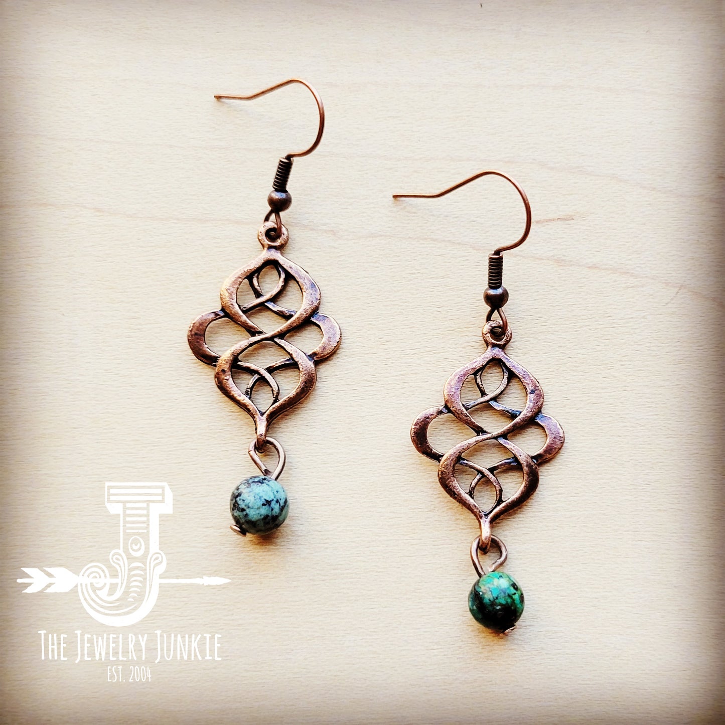 African Turquoise Scroll Drop Earrings 211L