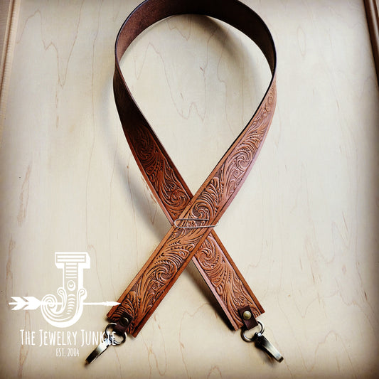**Embossed Leather Crossbody Strap in Cognac 400w