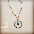 Leather Cord Necklace with Antique Gold Hoop and Turquoise