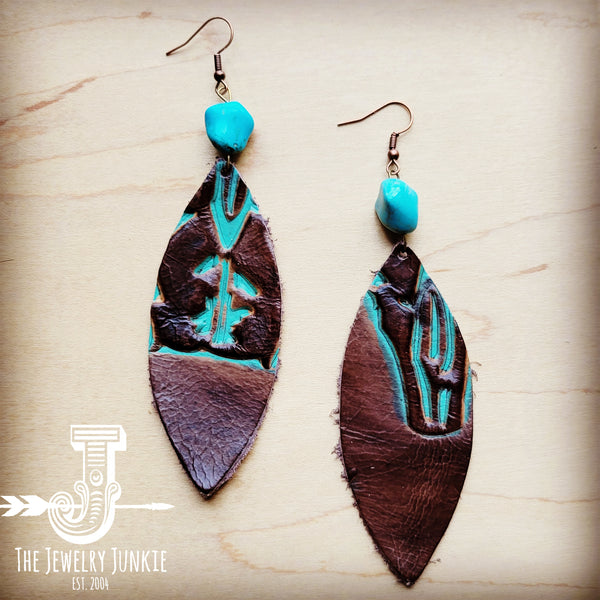 Leather Oval Earrings in Turquoise Steer w/ Turquoise Accent 206v