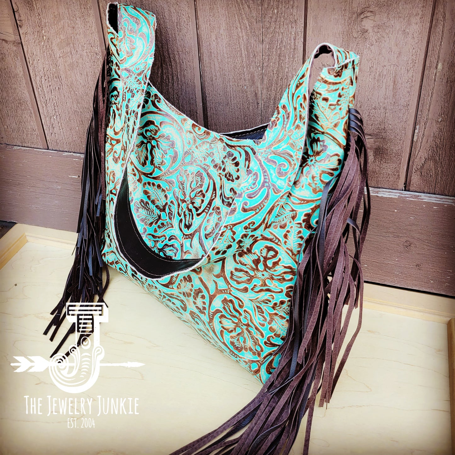 Montana Embossed Leather Hobo Handbag in Cowboy Turquoise 508m