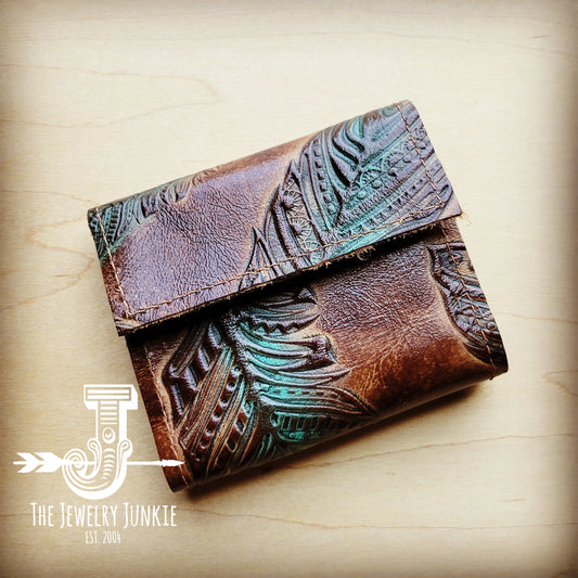 *Arizona Tri-Fold Embossed Leather Wallet-Brown Feather 303p