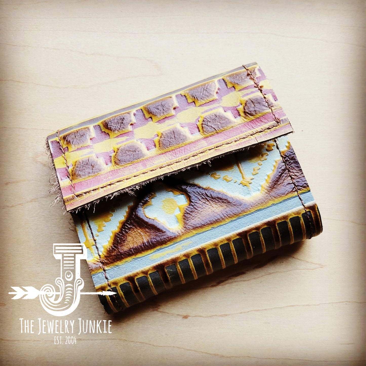 Arizona **Tri-Fold Embossed Leather Wallet-Yellow Navajo 303L