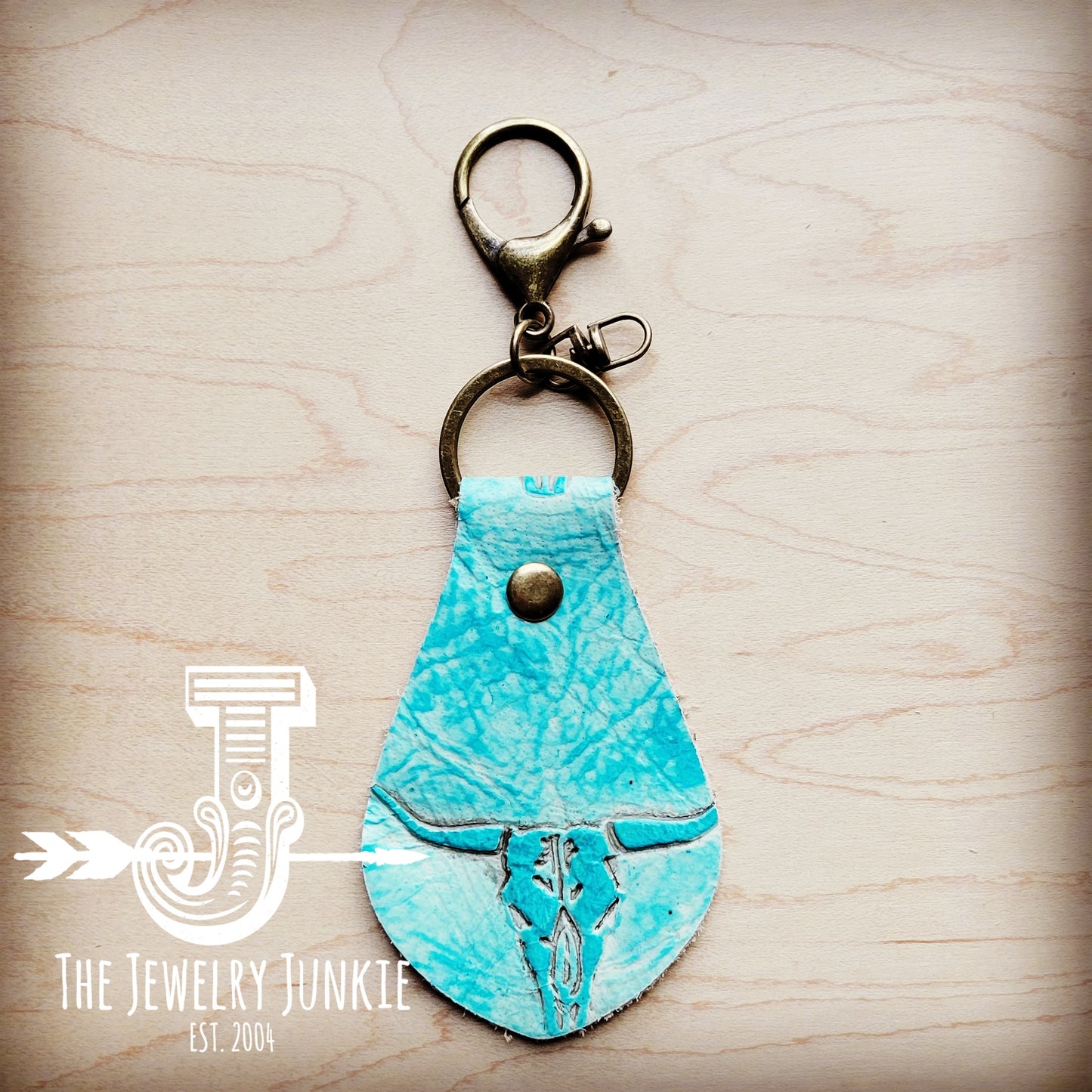 Leather Keychain-Turquoise Steer Head 702w