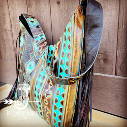 Montana Embossed Leather Hobo Handbag in Blue Navajo 508n