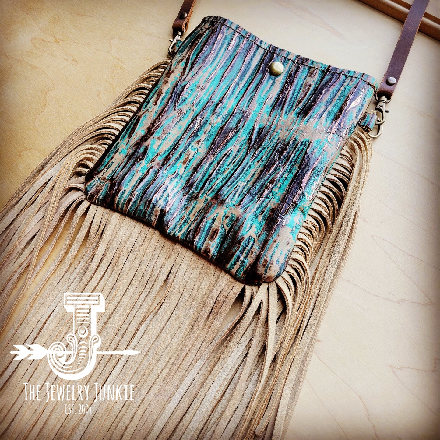 *Small Crossbody Handbag w/ Turquoise Chateau Leather Full Fringe 507u