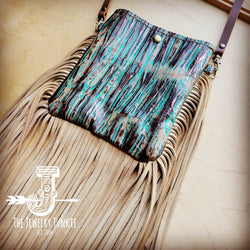 *Small Crossbody Handbag w/ Turquoise Chateau Leather Full Fringe 507u