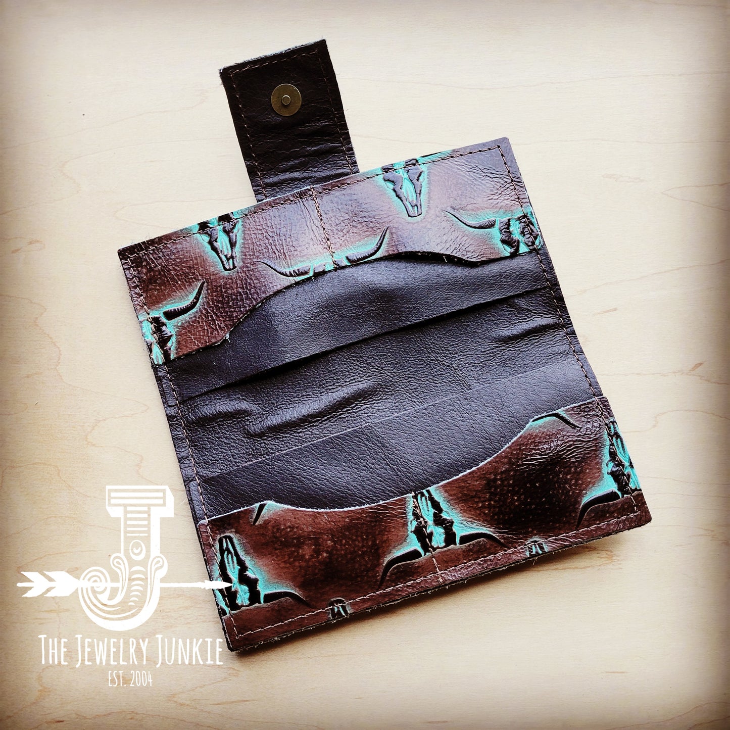 *Embossed Leather Wallet in Turquoise Steer w/ Snap 302d