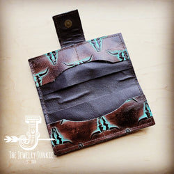 *Embossed Leather Wallet in Turquoise Steer w/ Snap 302d