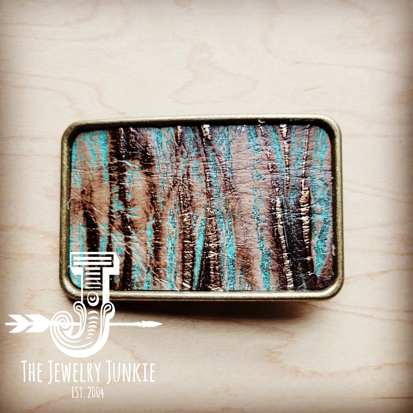 *Rectangle Leather Belt Buckle Turquoise Chateau 904h