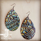 Leather Teardrop Earrings-Turquoise Mustard