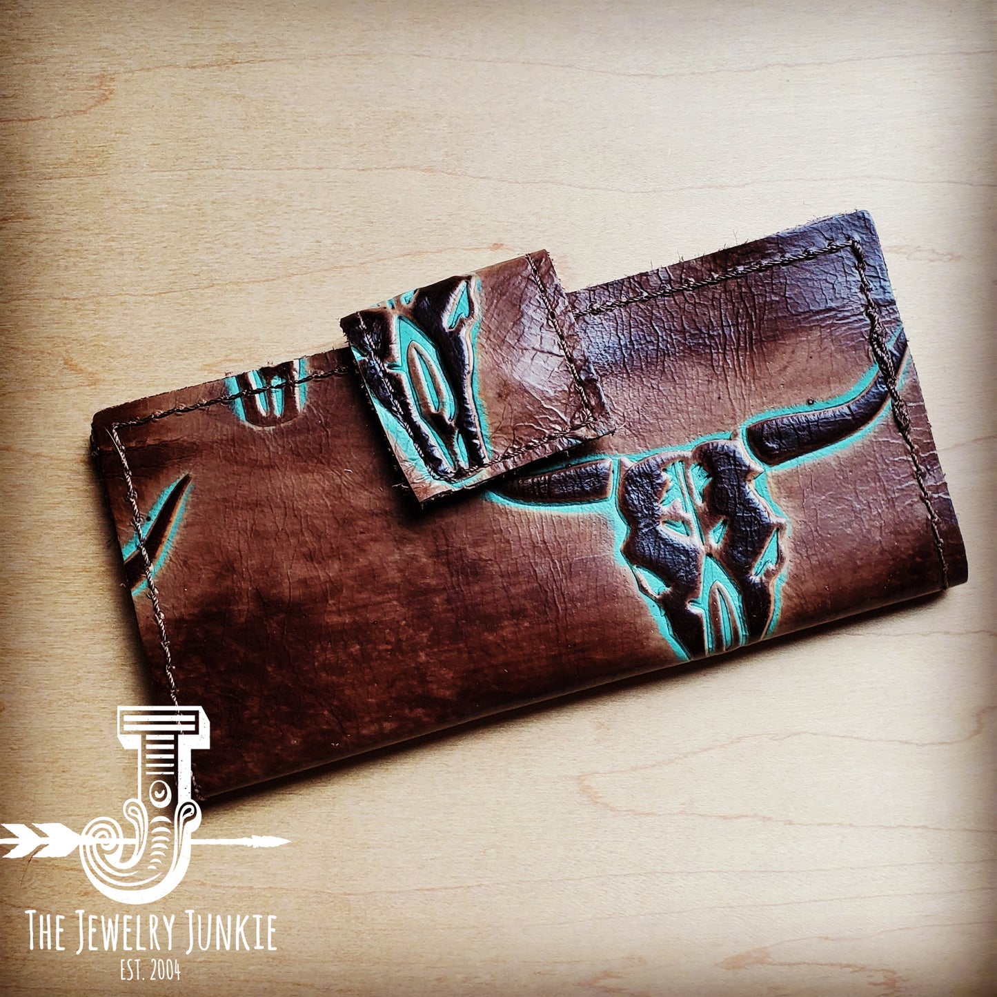 *Embossed Leather Wallet in Turquoise Steer w/ Snap 302d