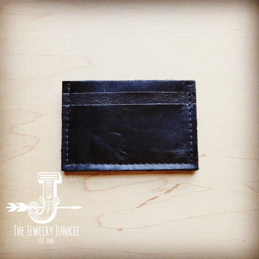 **Embossed Leather Credit Card Holder-Black Distressed Leather 603d