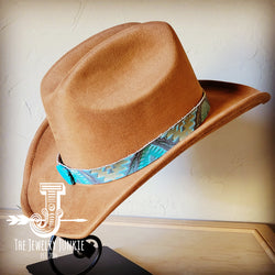 Aztec Cyan Embossed Leather Hat Band Only w/ Turquoise Slab 951s