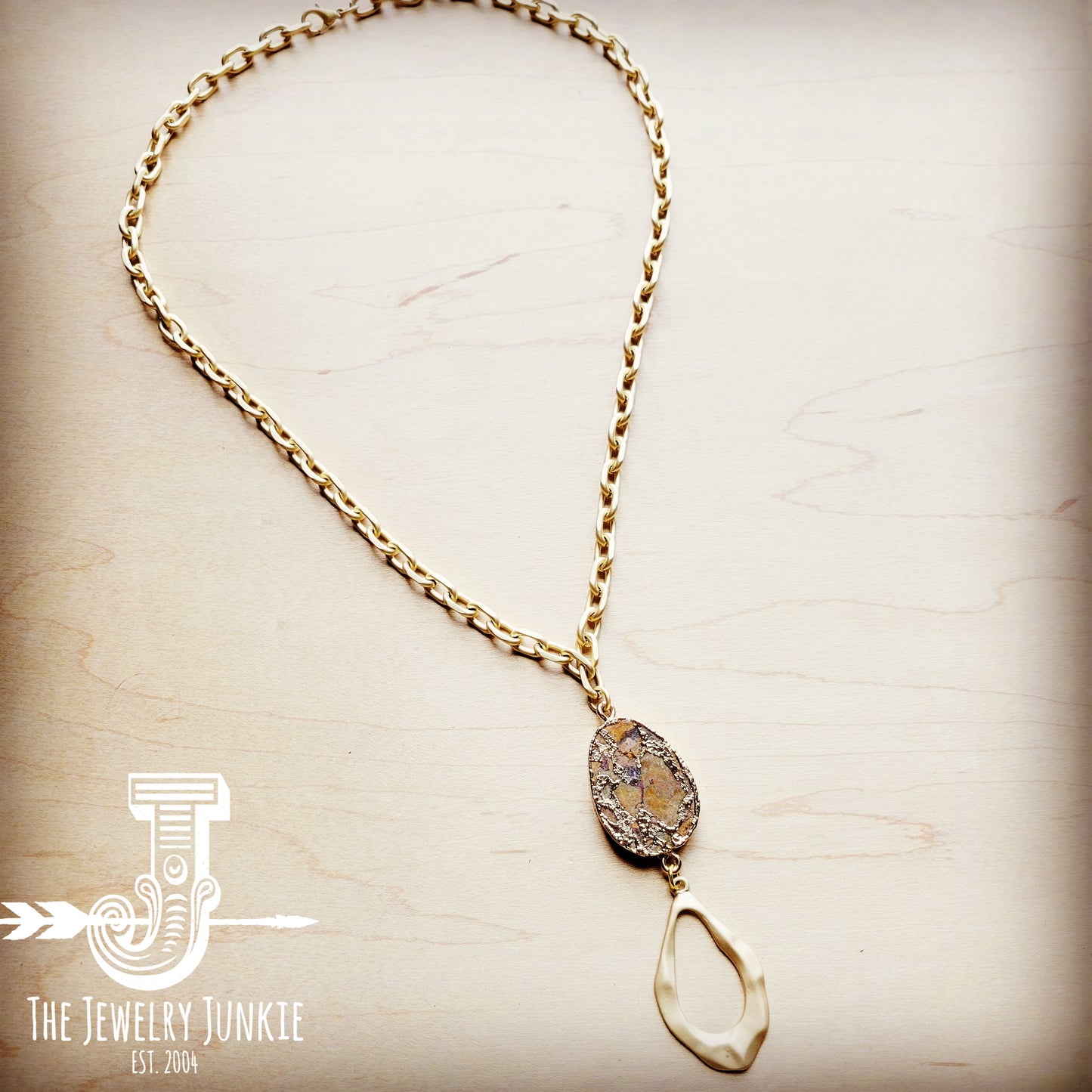 *Matte Gold Necklace w/ Genuine Bronzite Pendant 254j