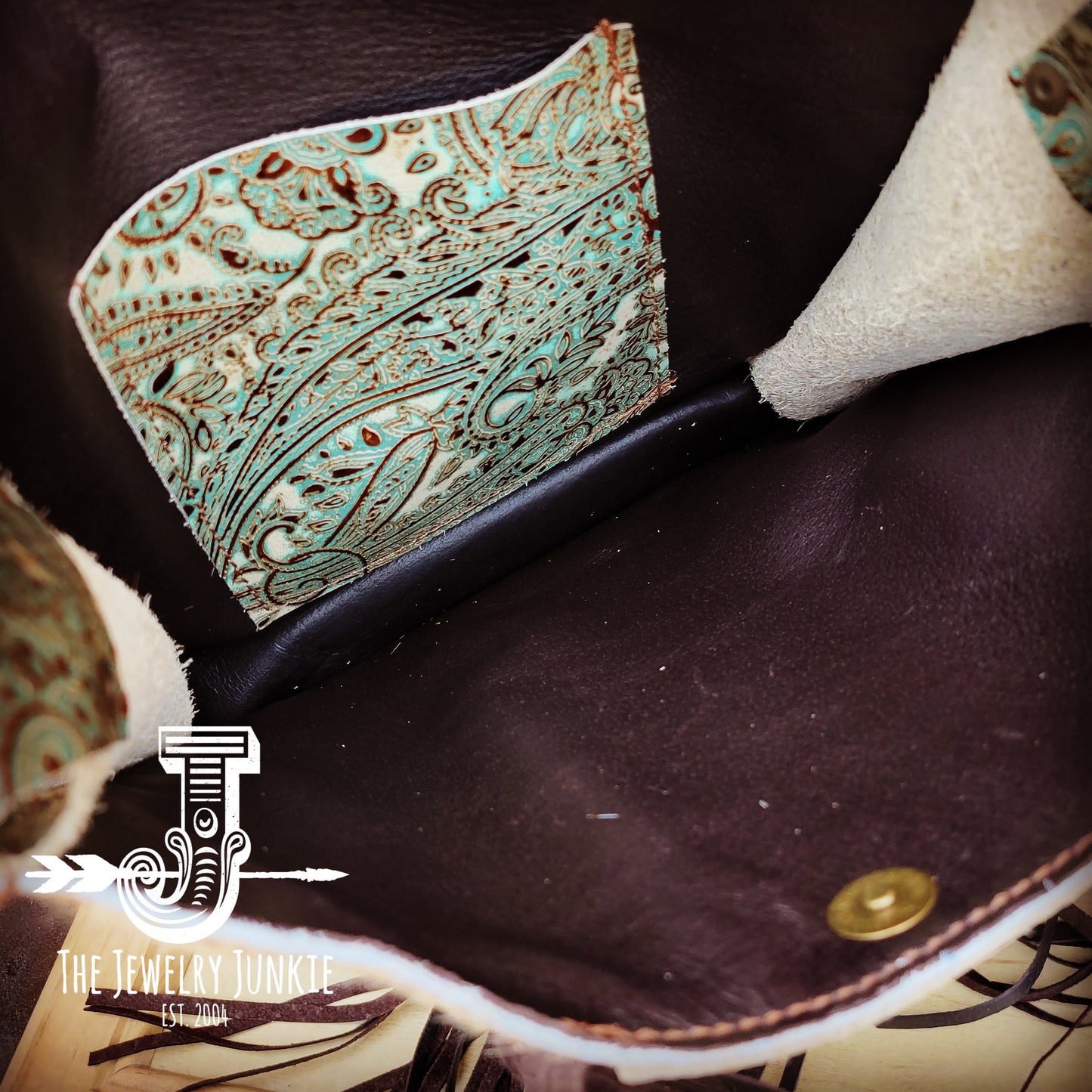 **Large Hair on Hide Box Handbag w/  Turquoise Brown Paisley 508g