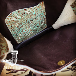 **Large Hair on Hide Box Handbag w/  Turquoise Brown Paisley 508g