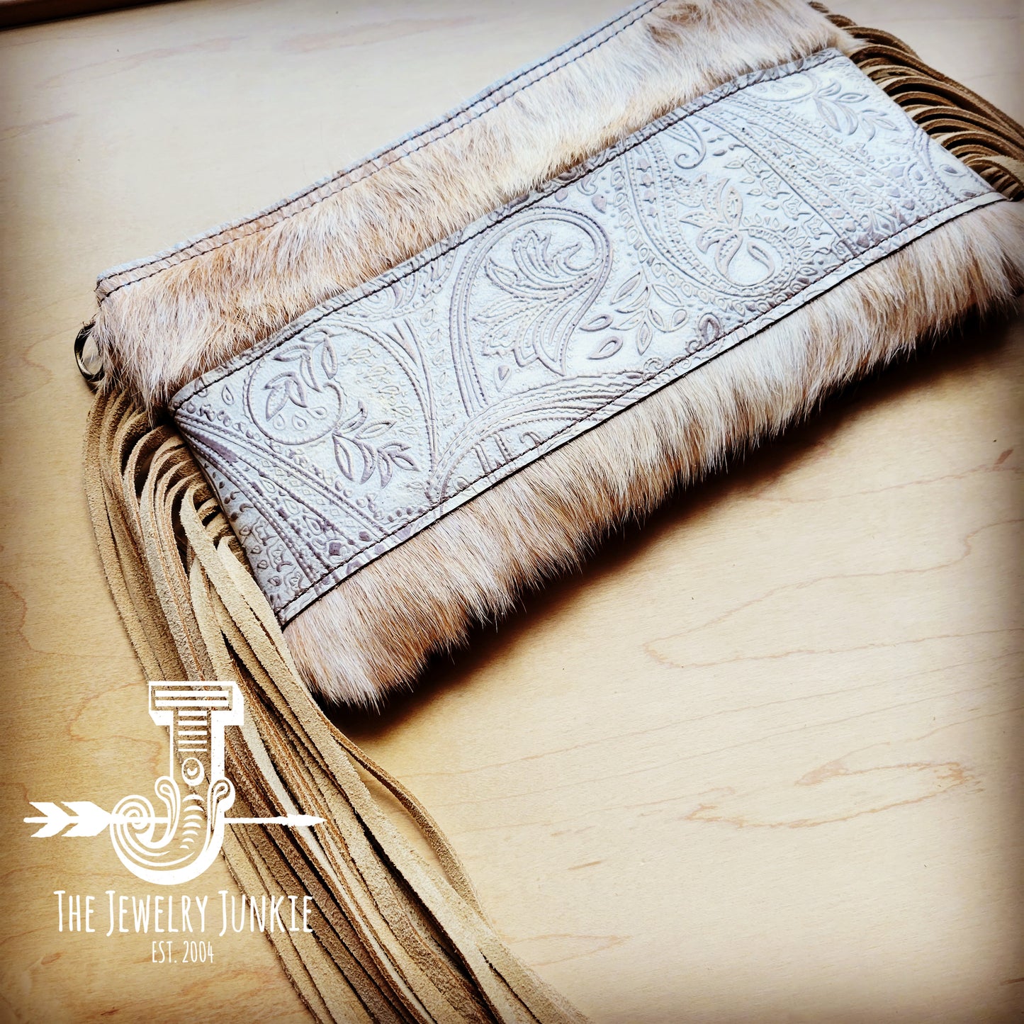Hair on Hide Handbag w/ Oyster Paisley Accent & Fringe 508b