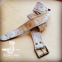 Mixed Metallic Hair on Hide Leather Belt w/ Antique Gold Buckle 903k