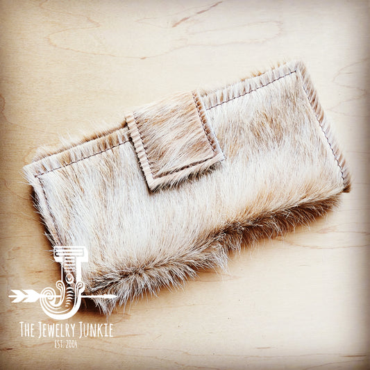 Hair on Hide Leather Wallet in Light Tan w/ Snap 302z