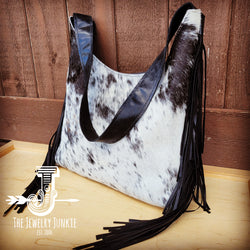 Montana Leather Hobo Handbag Black & White Hair-on-Hide 510c
