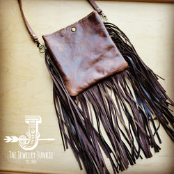 **Small Crossbody Handbag w/ Plumas Sepia Leather Full Fringe 509w