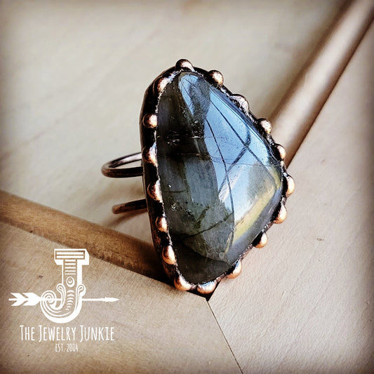Genuine Labradorite Ring in Antique Copper Setting