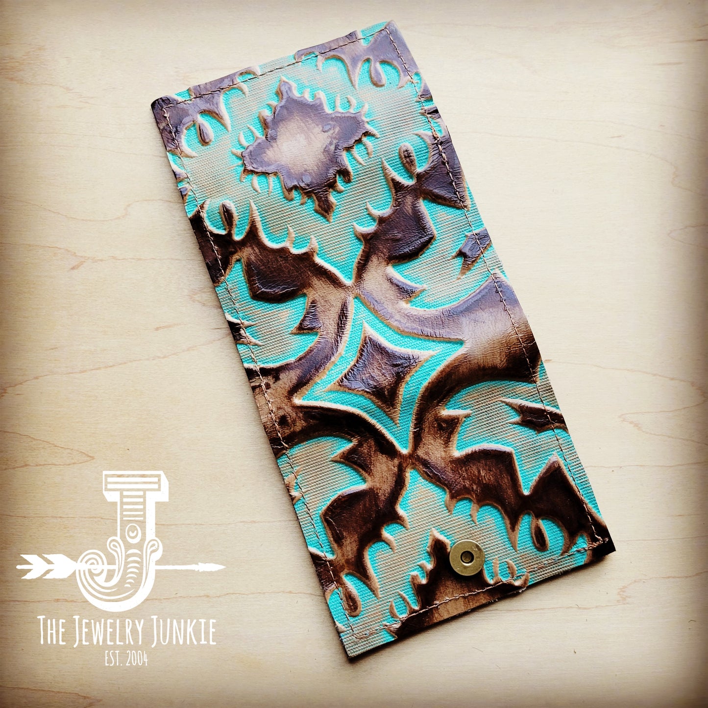 Arizona Tri-Fold Embossed Leather Wallet-Turquoise Laredo 303t