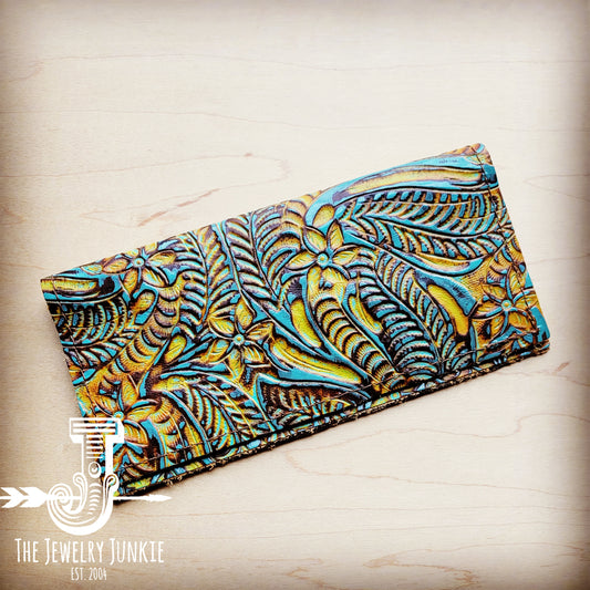 Embossed Leather Wallet in Dallas Turquoise 302j