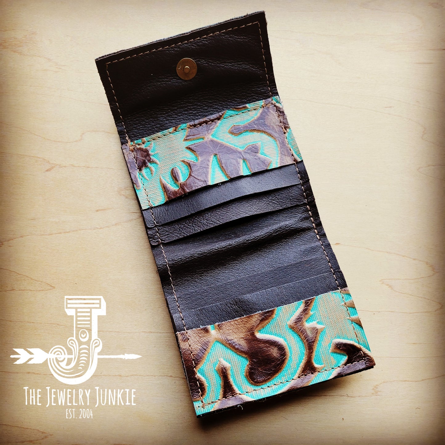 Arizona Tri-Fold Embossed Leather Wallet-Turquoise Laredo 303t