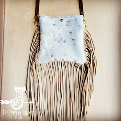 Small Crossbody Handbag w/ Cream Metallic Leather Full Fringe 507f