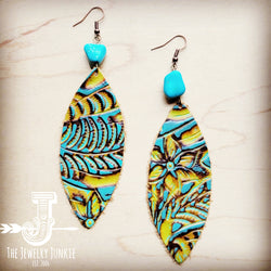 Leather Oval Earrings in Turquoise Mustard w/ Turquoise Accent