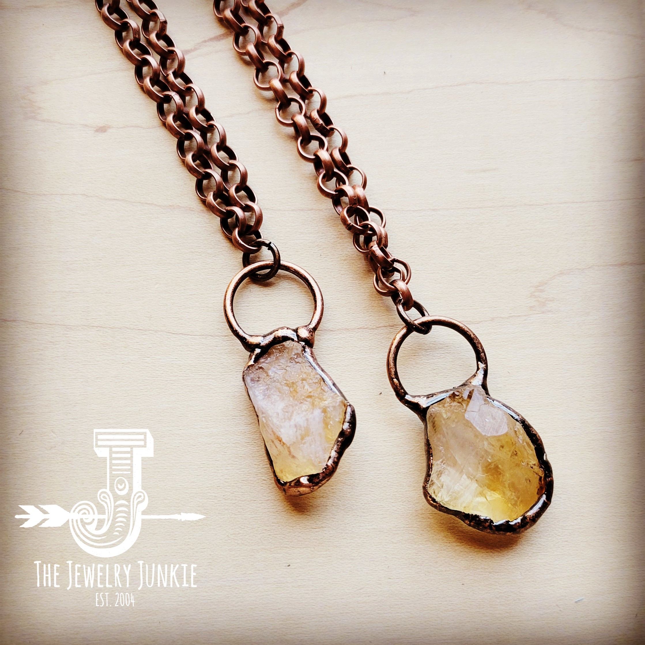 Long Copper Necklace w/ Genuine Citrine and Copper Pendant