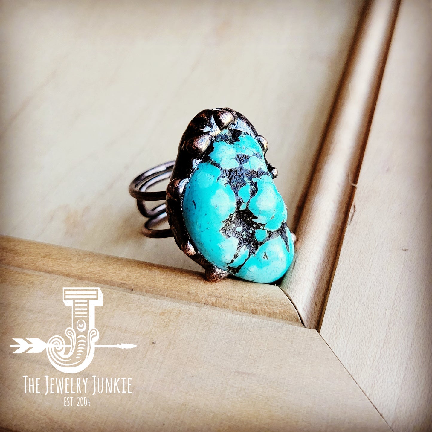 Blue Turquoise Ring set in Antique Copper 012w