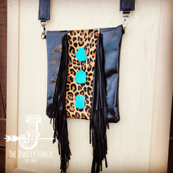 Crossbody Handbag w/ Leopard Accent & Turquoise Slabs 510o