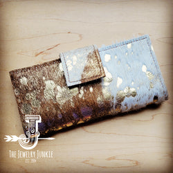 Hair on Hide Leather Wallet in Light Mixed Metallic w/ Snap 302r