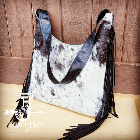 Montana Leather Hobo Handbag Black & White Hair-on-Hide 510c