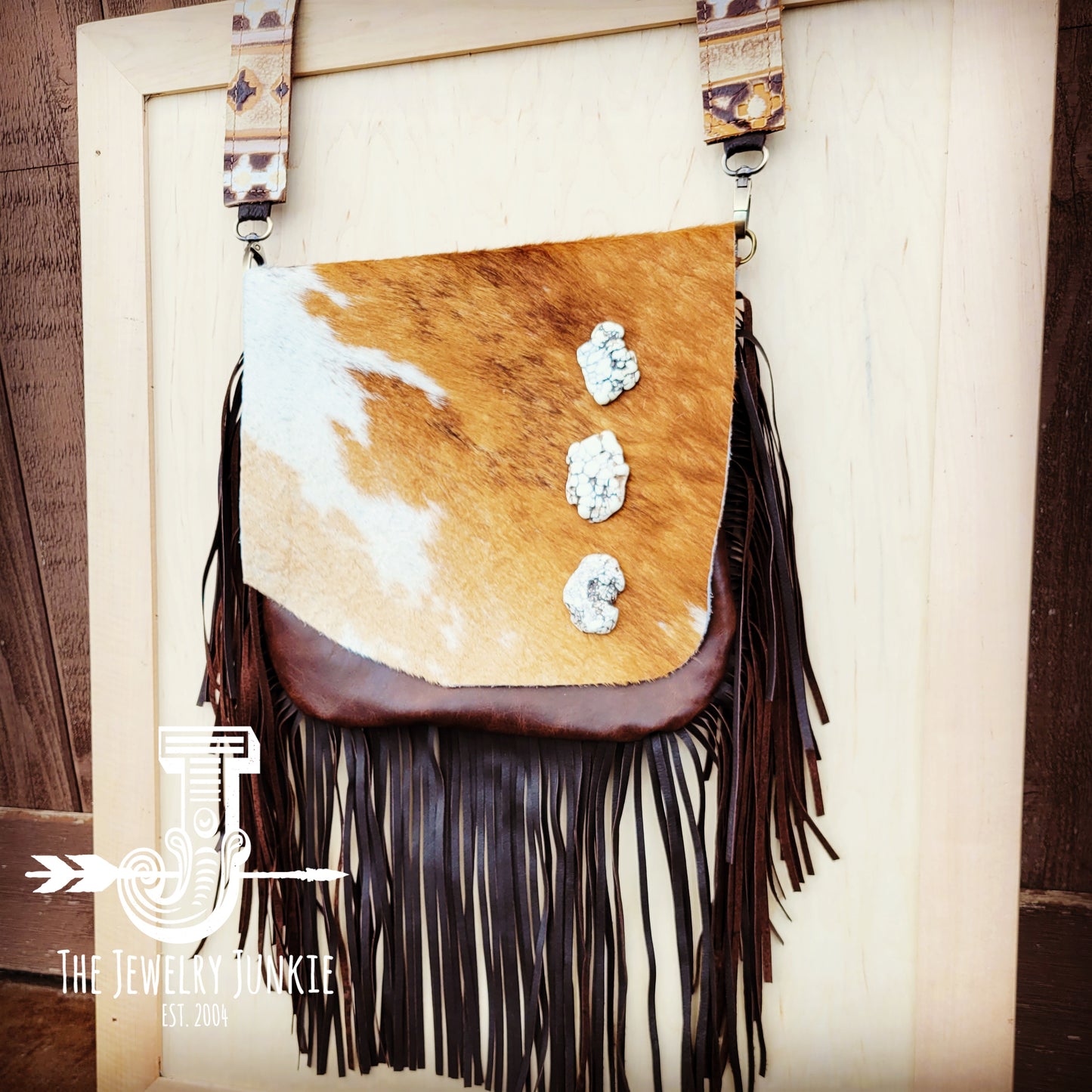 Leather Handbag w/ Hair-on-Hide Flap and Triple Turquoise 510L