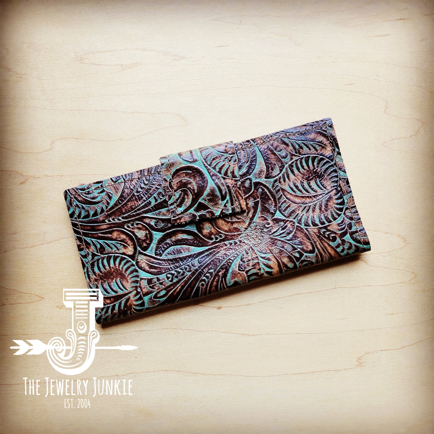 Embossed Leather Wallet-Brown Floral with Snap 303g