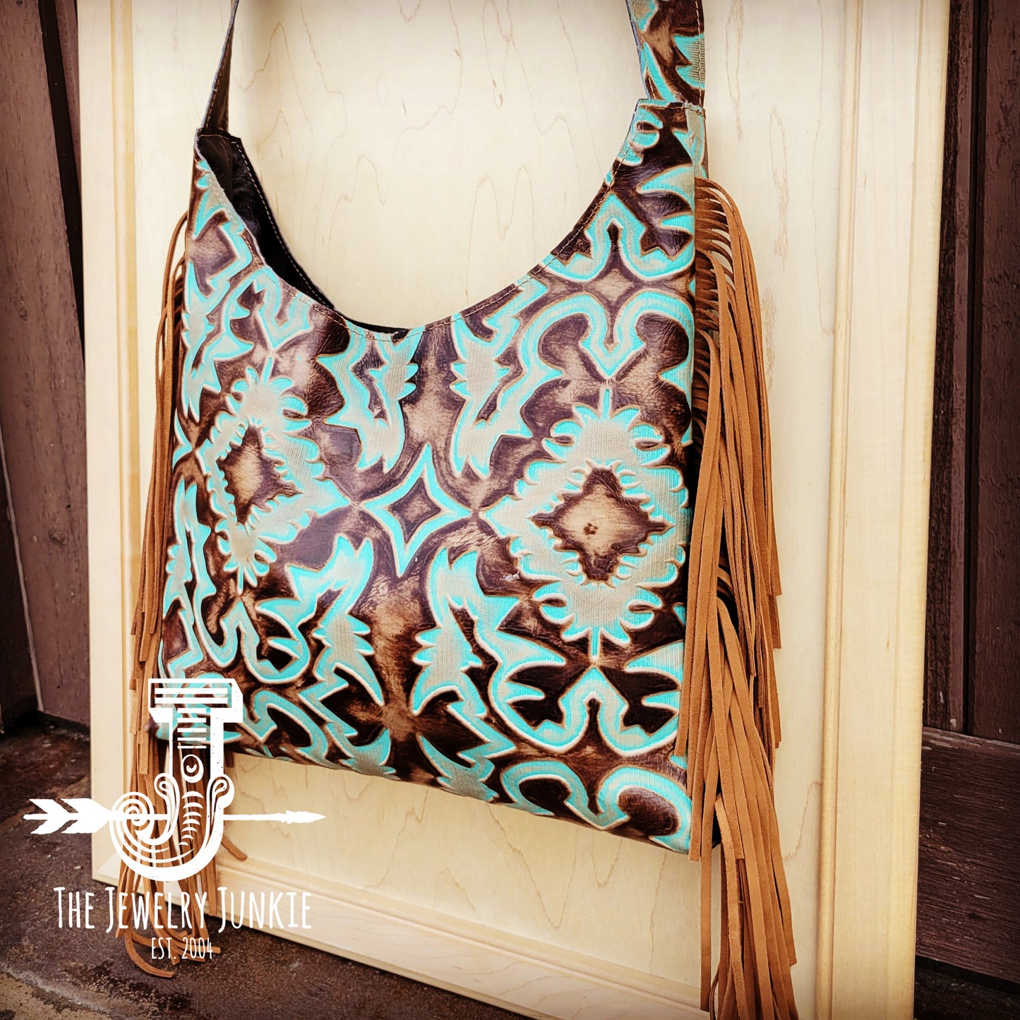 Montana Embossed Leather Hobo Handbag in Turquoise Laredo 508p
