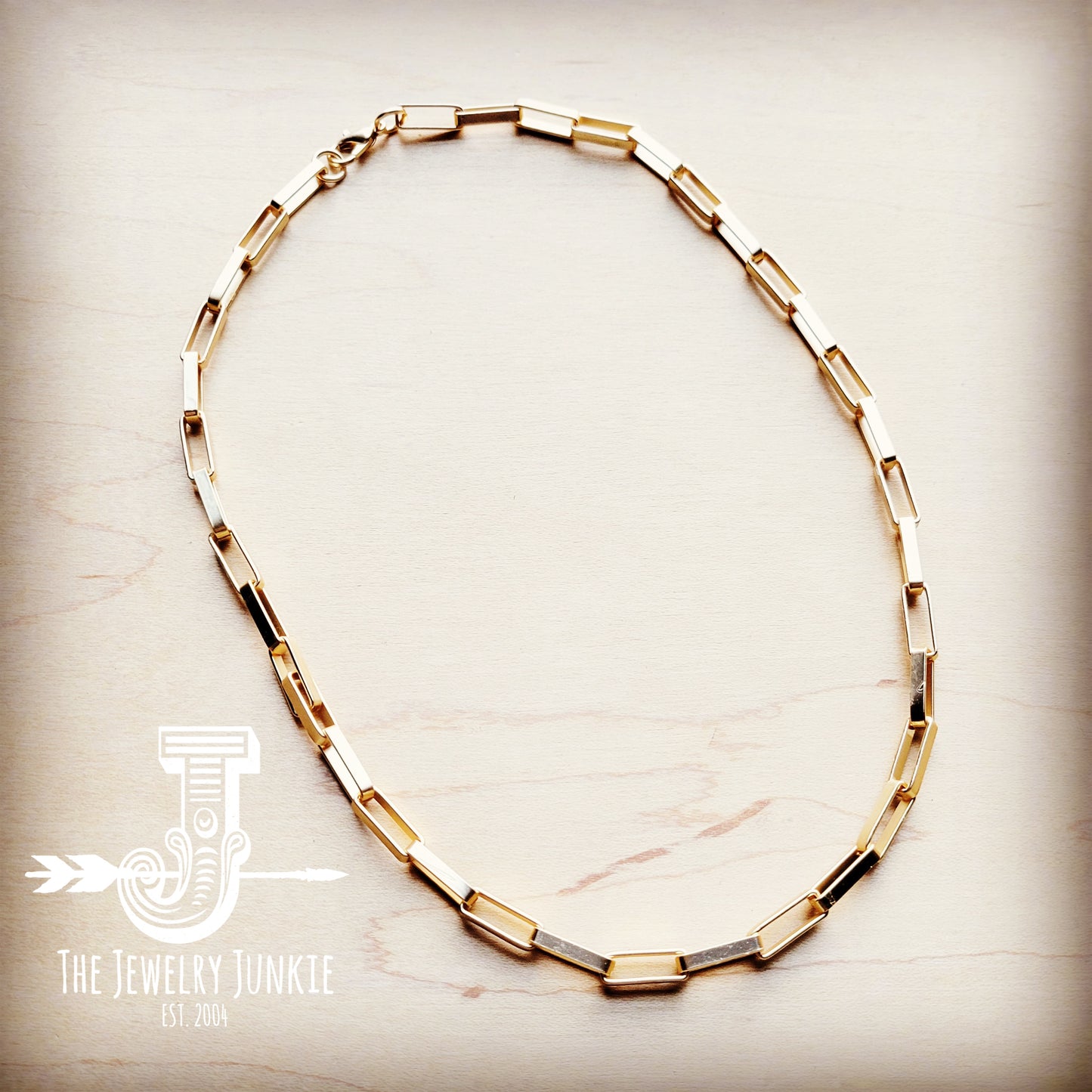 Matte Gold Large Chain Link Layering Necklace-18 inches