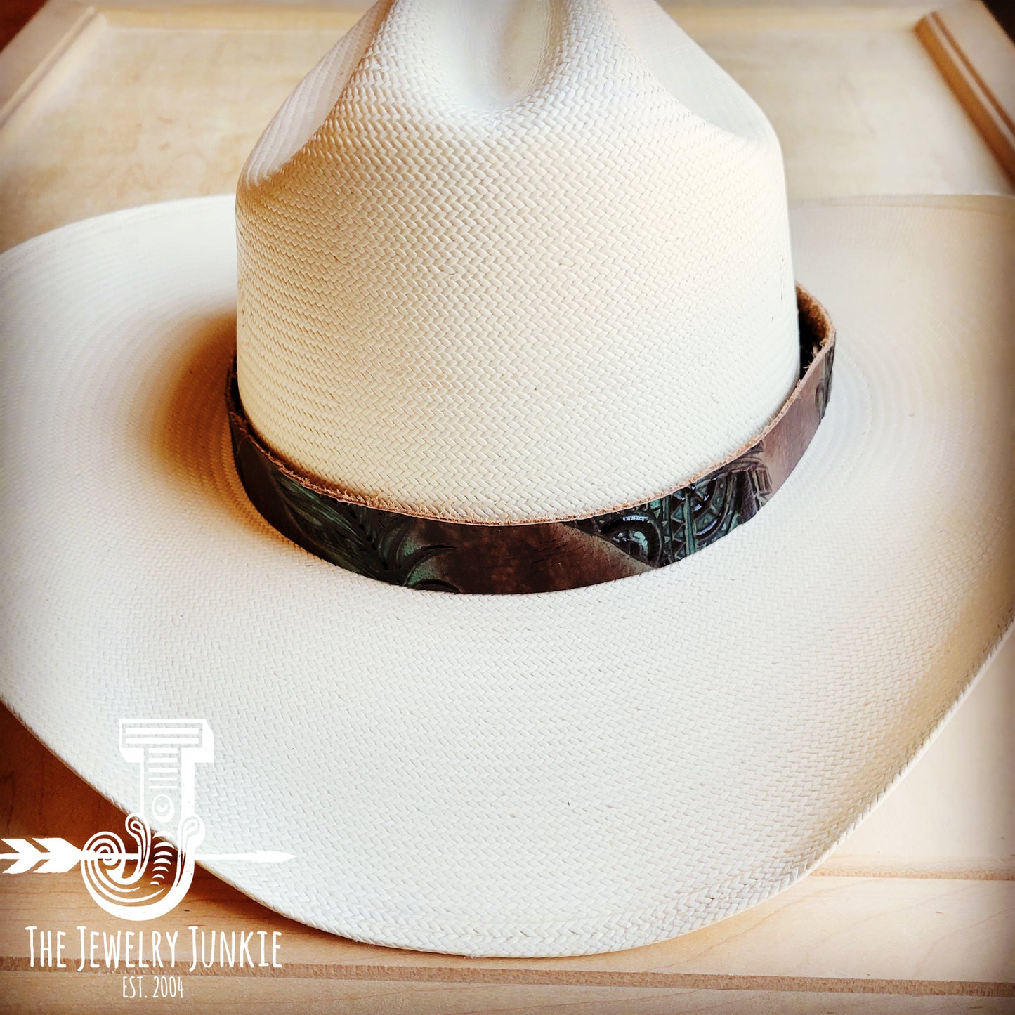 **Turquoise Feather Embossed Leather Hat Band Only 950v